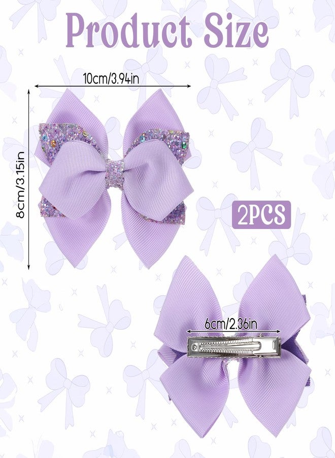 WJIAAA 2 Pcs Purple Hair Bow Clips, Sparkly Glitter Alligator Barrettes for Girls, Light Purple Hair Bows, 3.94 Inch Lavender Bowknot Hairpin with Dot Sequin for Cheerleader Birthday Parties - Image 5